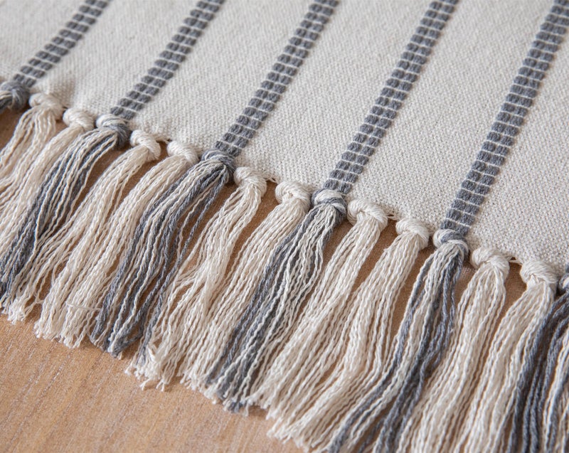 Caflife Boho Table Runner 90 Inchs Long Grey and Beige, Cotton and Linen Woven with Tassels, for Modern Rustic Farmhouse Neutral Table Runners, Bohemian Kitchen Dining Table Home Decor - Image 5