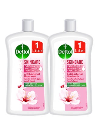 Dettol Skincare Liquid Handwash Refill, Rose & Sakura Blossom Scent, 1L x 2