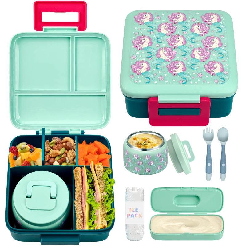 JXXM Bento Lunch Box with 8oz Soup thermo (Blue-Unicorn) - Image 1