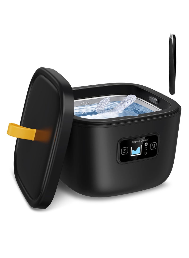 Excefore Ultrasonic Cleaner for Retainer, Denture, Mouth Guard, Aligner, Whitening Tray, Toothbrush Head, 43kHz 255ML Ultrasonic Retainer Cleaner Machine, UV Ultrasonic Jewelry Cleaner for Ring Diamond, Black - Image 1
