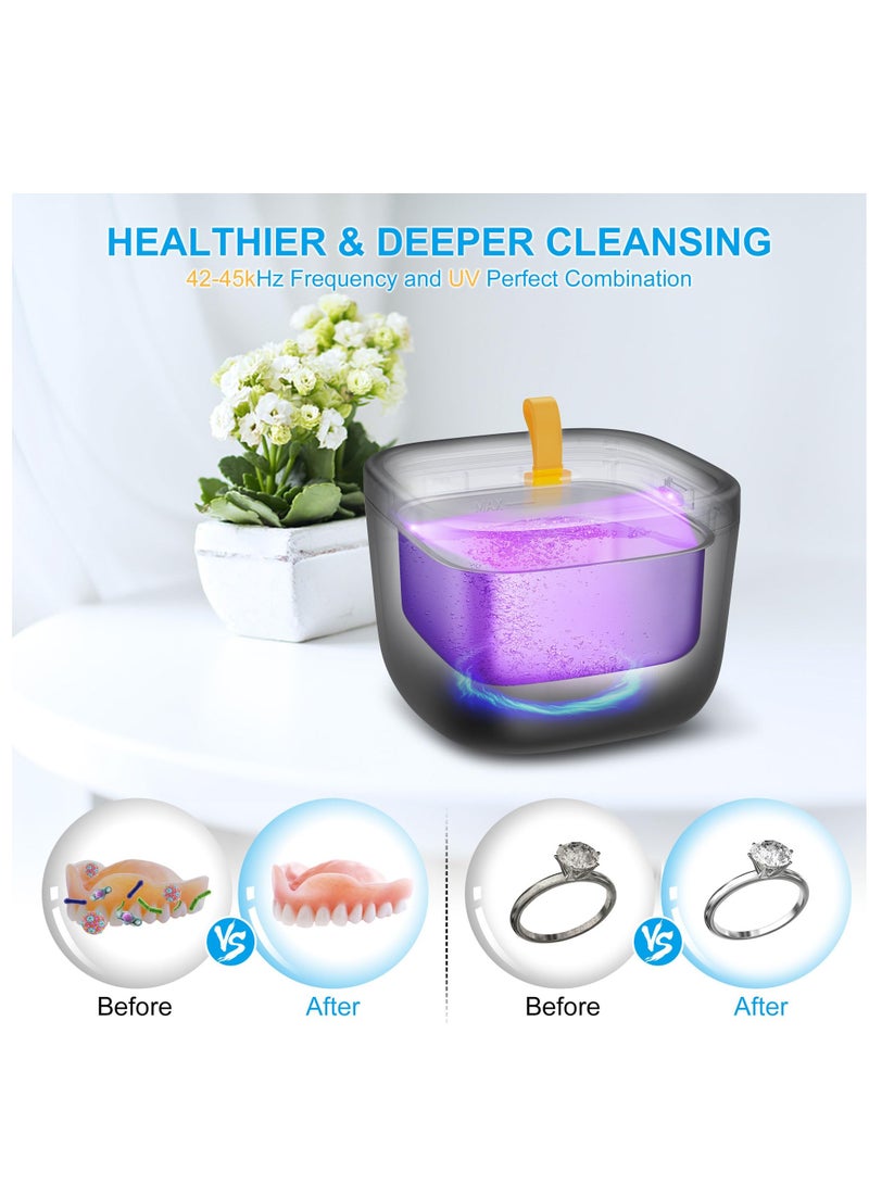 Excefore Ultrasonic Cleaner for Retainer, Denture, Mouth Guard, Aligner, Whitening Tray, Toothbrush Head, 43kHz 255ML Ultrasonic Retainer Cleaner Machine, UV Ultrasonic Jewelry Cleaner for Ring Diamond, Black - Image 2