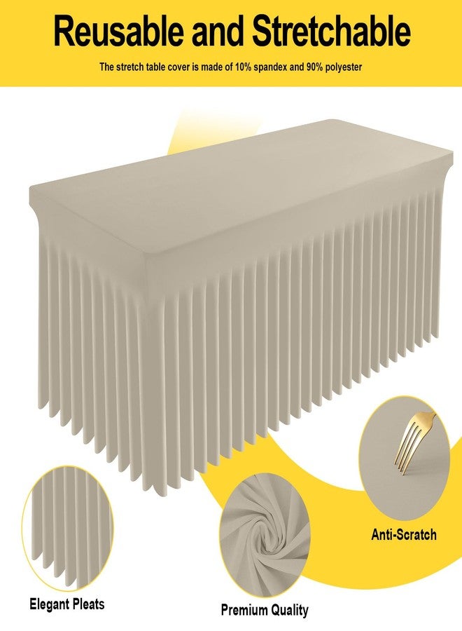 Smiry Spandex Tablecloth, Elastic Fitted Stretch Tablecloth for 6FT Rectangle Tables, Waterproof Washable Table Cover Skirt for Outdoor, Wedding, Banquet & Parties (Taupe, 72Lx30Wx30H Inch) - Image 2