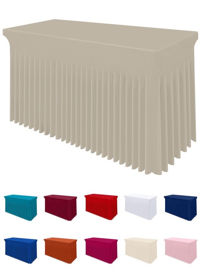 Smiry Spandex Tablecloth, Elastic Fitted Stretch Tablecloth for 6FT Rectangle Tables, Waterproof Washable Table Cover Skirt for Outdoor, Wedding, Banquet & Parties (Taupe, 72Lx30Wx30H Inch) - Image 1