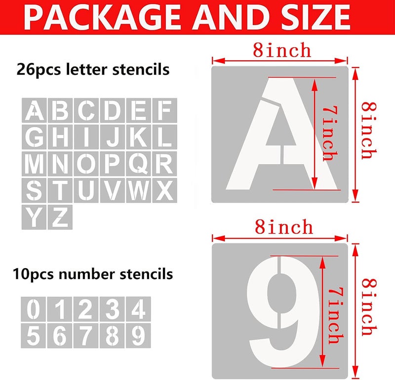 YEAJON 36 Pcs Letter Stencils and Numbers, Alphabet Craft Stencils, Reusable Plastic Stencils for Painting on Wood, Wall, Fabric, Rock, Chalkboard, Signage, DIY School Art Projects (8 Inch) - Image 2