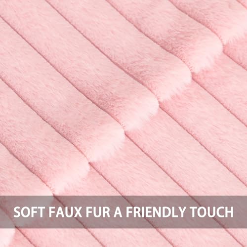 Aegero Pack of 2 Faux Fur Christmas Throw Pillow Covers 18x18 Inch Soft Plush Striped Neutral Couch Pillow Cover with Velvet Back Modern Home Decor for Sofa Living Room Couch Bed Pink - Image 3
