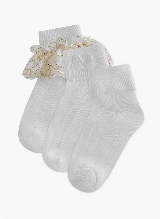 ميسي الصغيرة Non-Terry Ankle Length Socks - Set of 3
