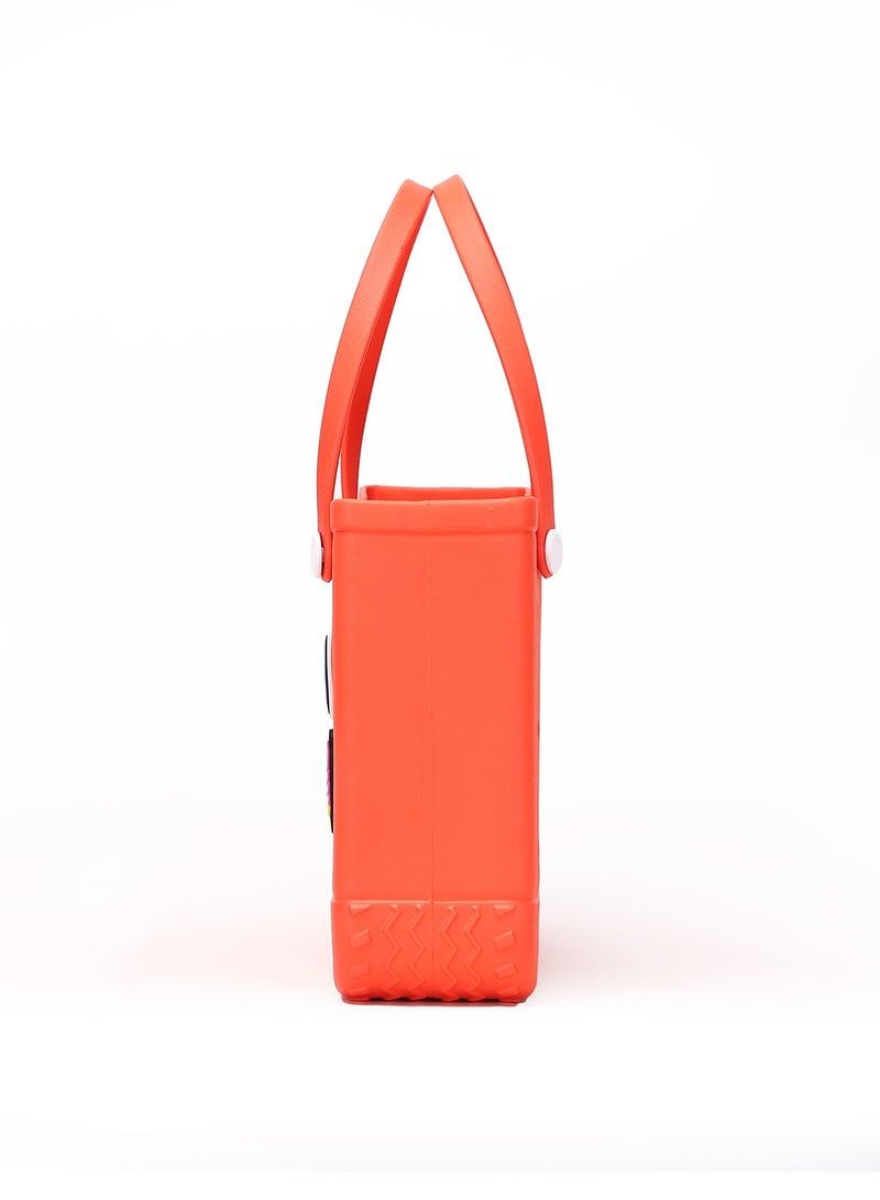 EVA Rubber Beach Tote Bag with 5 Summer Charms | Waterproof, Durable & Easy-to-Clean | Spacious Summer Beach Bag for Women & Family | (Orange - Medium) - Image 2