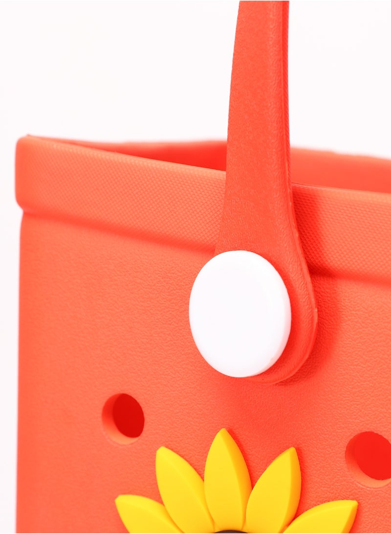 EVA Rubber Beach Tote Bag with 5 Summer Charms | Waterproof, Durable & Easy-to-Clean | Spacious Summer Beach Bag for Women & Family | (Orange - Medium) - Image 4