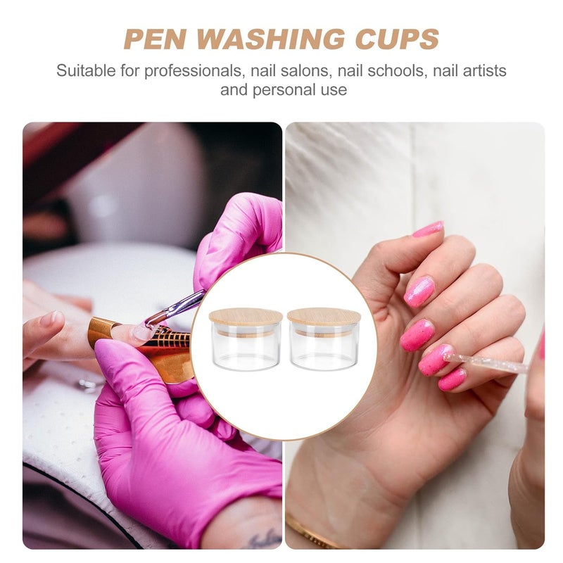 Cabilock 2pcs Glass Manicure Cups with Lids Nail Liquid Holding Cups Nail Art Glass Containers for Professional Salon and Home Acrylic Tools - Image 3