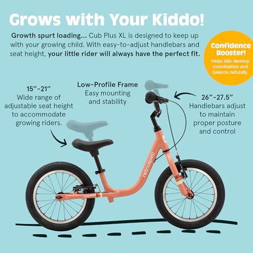 Retrospec Cub Plus XL Kids Balance Bike 14in Outdoor Toddler Bike with Adjustable Height 1521in Lightweight Aluminum Frame Hand Brakes for Ages 46 Training with Air Tires - Image 5