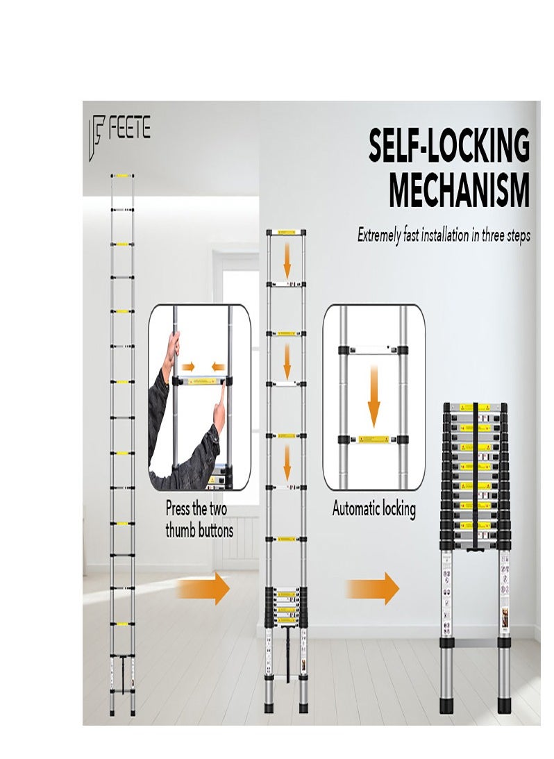 Portable Multi-Use Extension Telescopic Ladder Silver 3.8meter