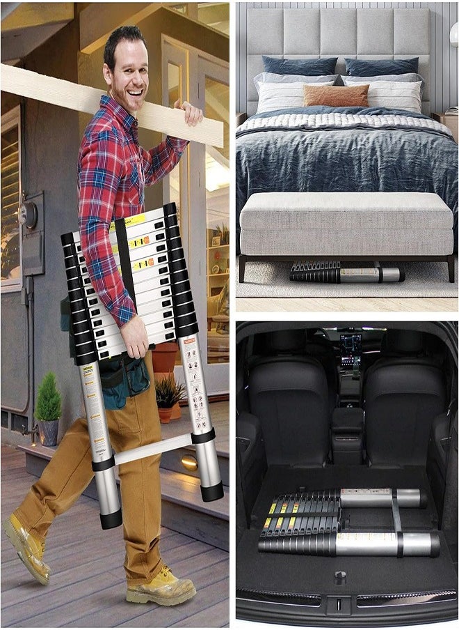 Portable Multi-Use Extension Telescopic Ladder Silver 3.8meter