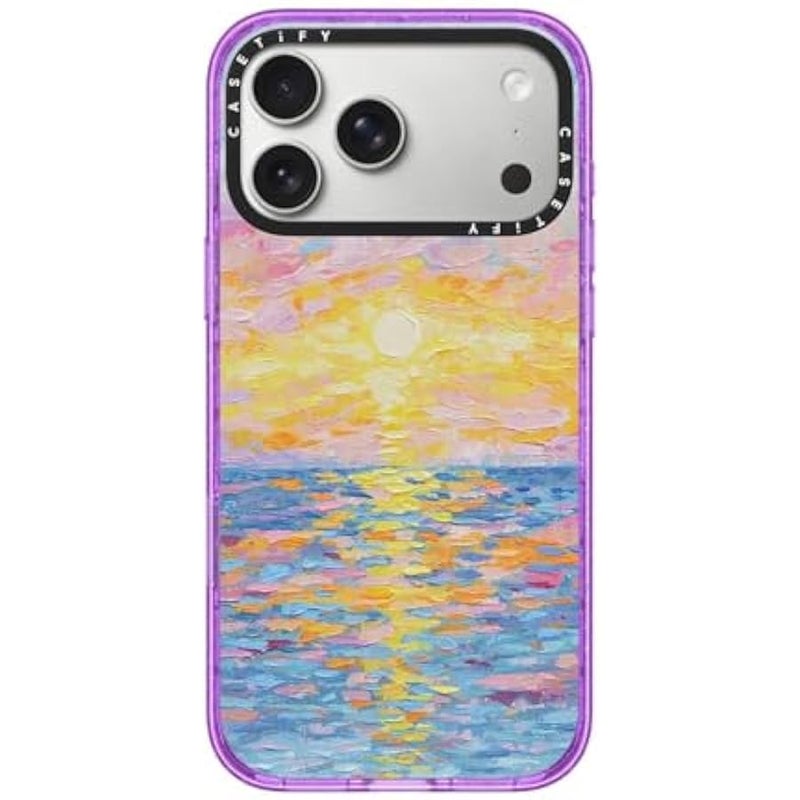 Casetify Impact iPhone 17 Pro Max Case 【Slim/Compatible with Magsafe / 8.2 ft. 4X Military Grade Drop Protection】 - Frosted Sunset - Glitter Purple - Image 1