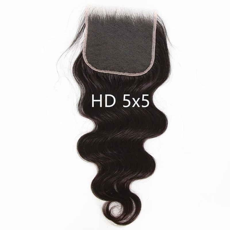 ZigZag Hair HD Lace Closure Body Wave Pre Plucked Natural Hairline with Baby Hair Brazilian Virgin Human Hair Swiss Lace Frontal Closure Free Part 14 Inch Body Wave