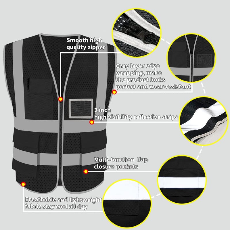Hycoprot High Visibility Mesh Safety Reflective Vest With Pockets And Zipper  Meets Ansi/Isea Standards - Image 3