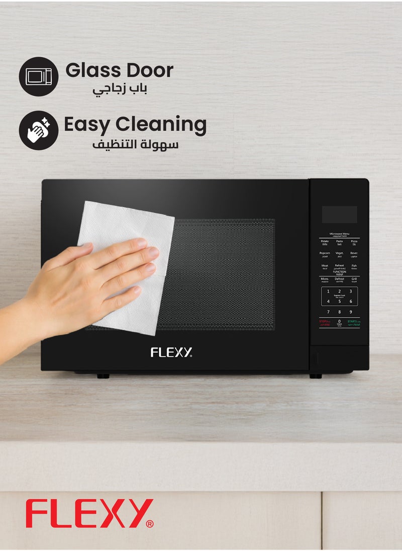 Flexy - 42L Microwave Oven, 1000W, 10 Power Levels, Grill Function, Auto Cooking Menu, Defrost by Weight/Time, Timer, 345mm Turntable, Black, Membrane Control, 2-Year Warranty. - Image 1