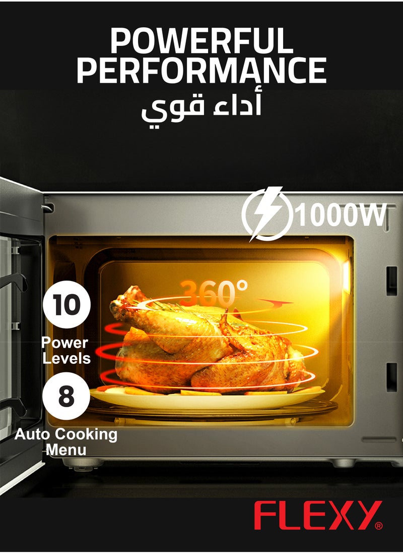 Flexy - 42L Microwave Oven, 1000W, 10 Power Levels, Grill Function, Auto Cooking Menu, Defrost by Weight/Time, Timer, 345mm Turntable, Black, Membrane Control, 2-Year Warranty. - Image 1