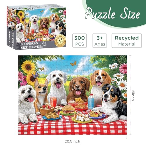 DAGIRT 300 Pieces Puzzles for Adult Dog Jigsaw Puzzles 300 Pieces for Adults Children Seniors Vibrant Imagery Flower Jigsaw Puzzle Challenging Activity Game Gift for Family Friends 205x15 Inches - Image 5