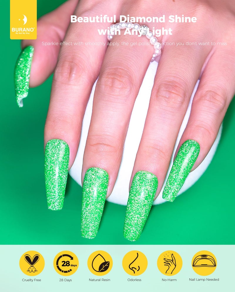 BURANO Reflective Gel Nail Polish, 7.3ml Reflective Diamond Nail Glitter Gel Polish, Sparkly Summer Color Gel Polish Holographic Glitters Shiny UV Lamp Required SZ10 - Image 2