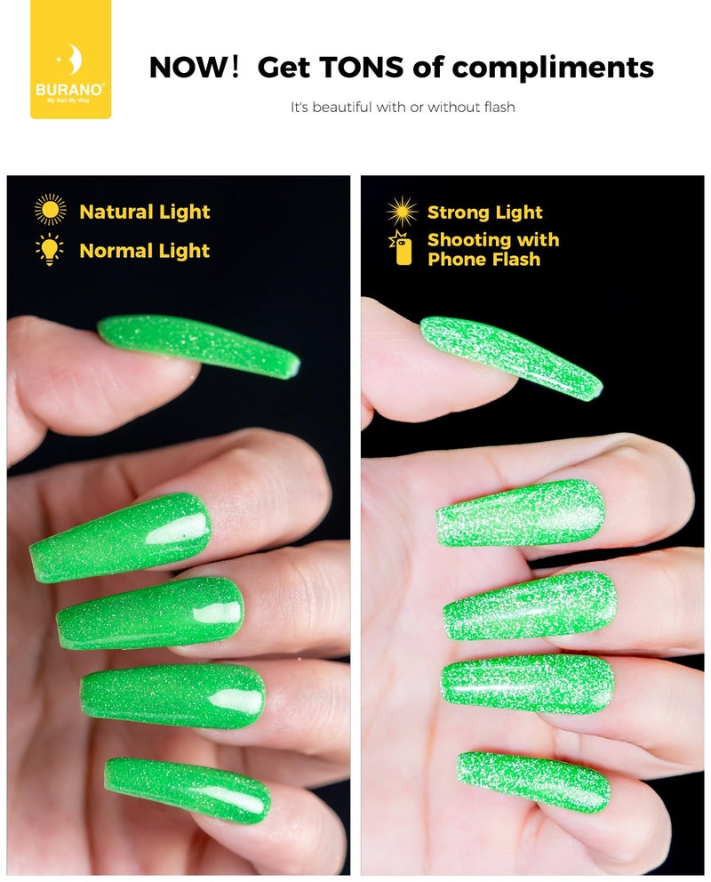 BURANO Reflective Gel Nail Polish, 7.3ml Reflective Diamond Nail Glitter Gel Polish, Sparkly Summer Color Gel Polish Holographic Glitters Shiny UV Lamp Required SZ10 - Image 3