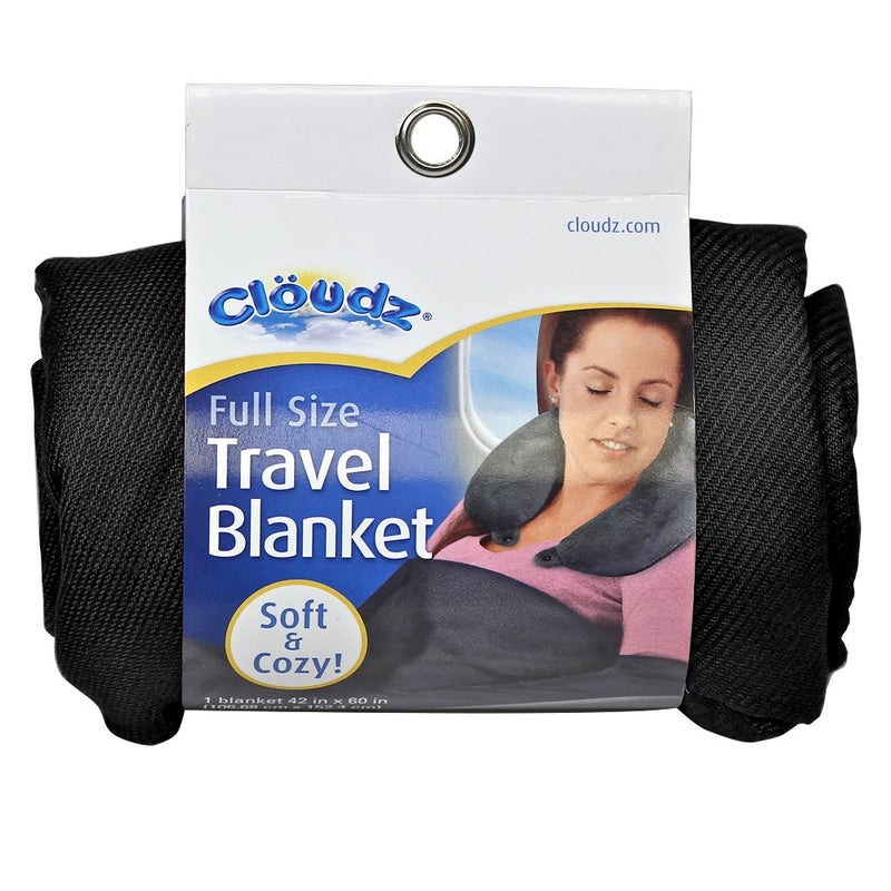 Cloudz Cozy Compact Airplane Travel Blanket for Your Flight Car Camping Home or Comforting Warmth Anywhere Black
