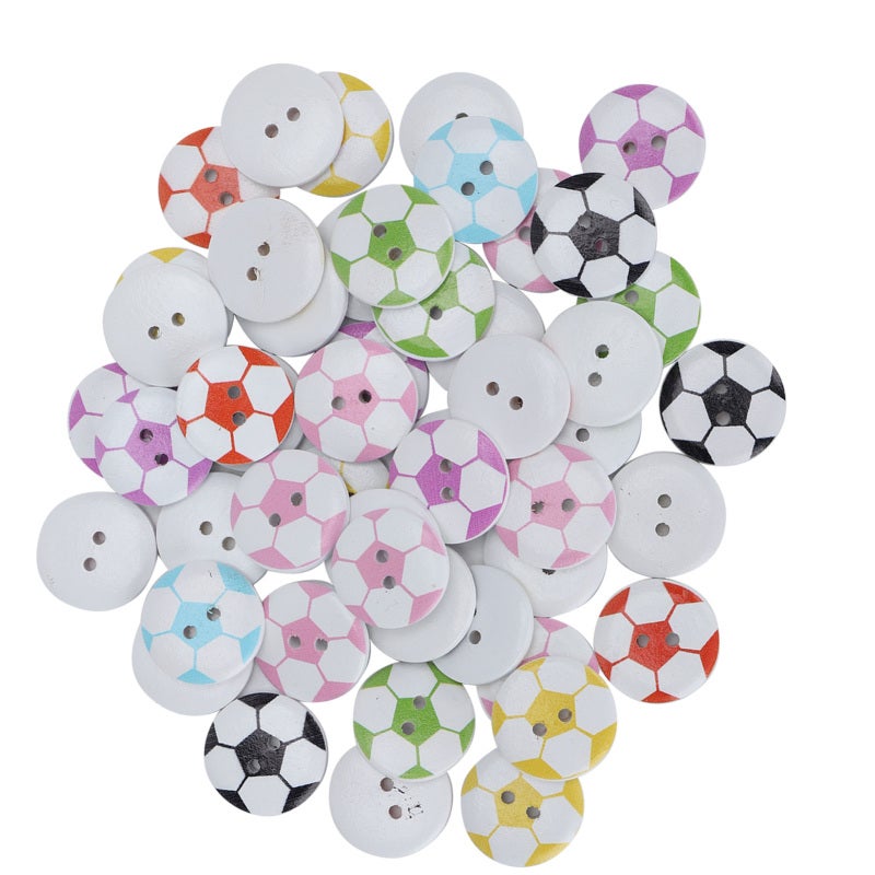 Wooden Buttons: 2-Hole Colorful Football Pattern, Firm Sew-On, Glossy Odor-Free - Exquisite Cute Craft Buttons for Kids DIY Sewing Clothing Crafts - Image 2