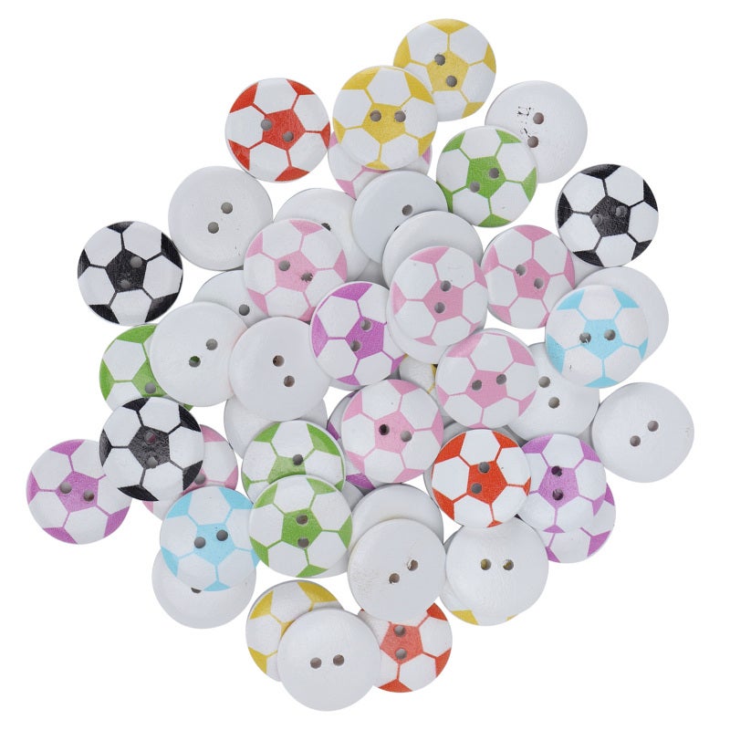 Wooden Buttons: 2-Hole Colorful Football Pattern, Firm Sew-On, Glossy Odor-Free - Exquisite Cute Craft Buttons for Kids DIY Sewing Clothing Crafts - Image 3