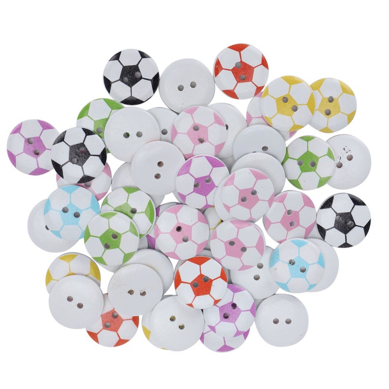 Wooden Buttons: 2-Hole Colorful Football Pattern, Firm Sew-On, Glossy Odor-Free - Exquisite Cute Craft Buttons for Kids DIY Sewing Clothing Crafts - Image 5