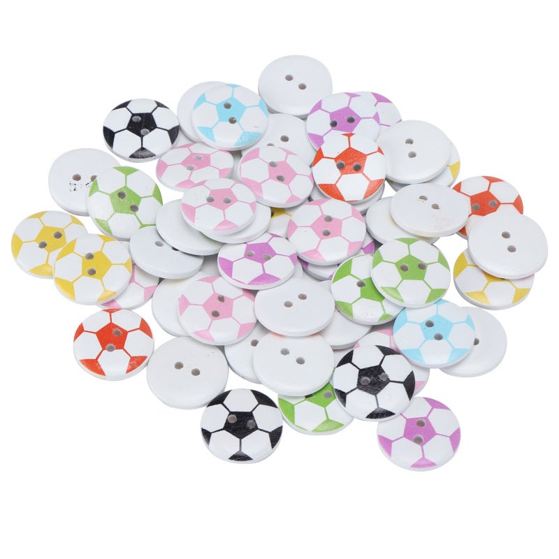 Wooden Buttons: 2-Hole Colorful Football Pattern, Firm Sew-On, Glossy Odor-Free - Exquisite Cute Craft Buttons for Kids DIY Sewing Clothing Crafts - Image 4
