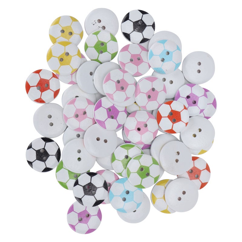 Wooden Buttons: 2-Hole Colorful Football Pattern, Firm Sew-On, Glossy Odor-Free - Exquisite Cute Craft Buttons for Kids DIY Sewing Clothing Crafts - Image 1