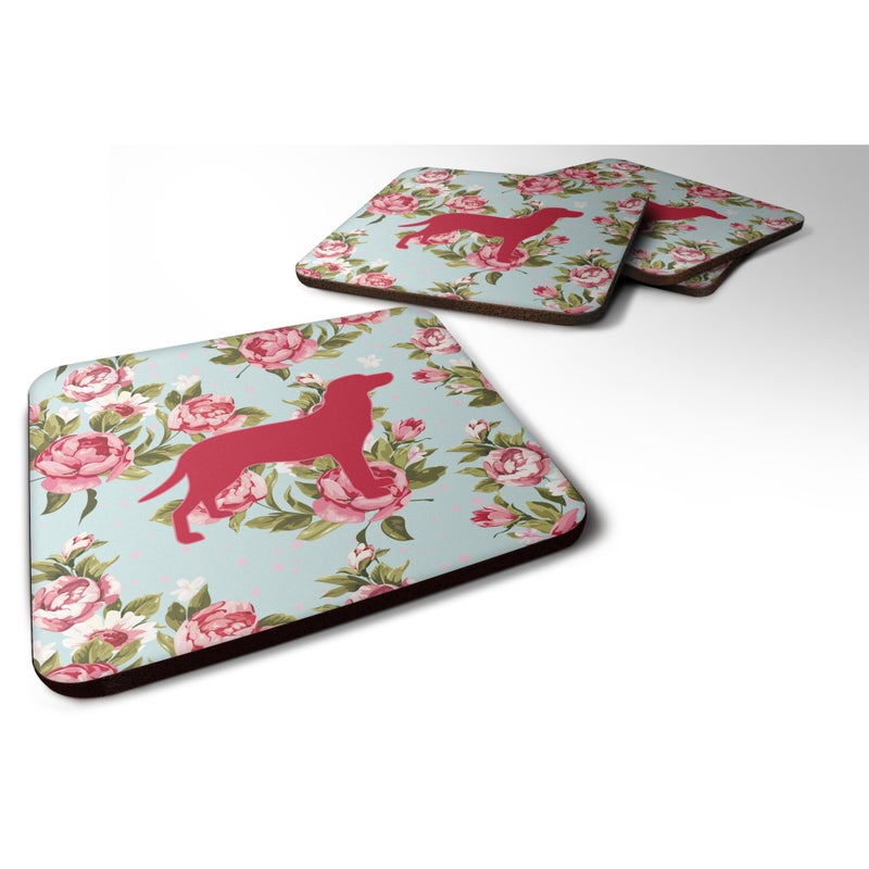 Caroline's Treasures ""Caroline's Treasures BB1116-RS-BU-FC Labrador Shabby Chic Blue Roses Foam Coasters (Set of 4)  3.5"""" H x 3.5"""" W  Multicolor"" 