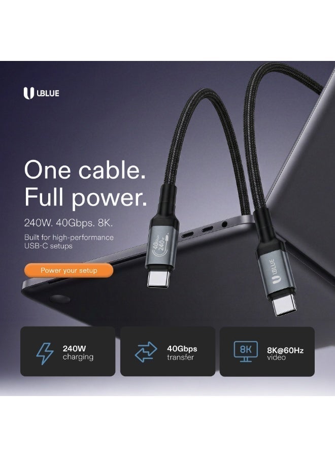 يوبلو كابل UBLUE USB-C إلى USB-C للشاشة، يدعم الشحن السريع بقدرة 240 واط، ونقل البيانات بسرعة 40 جيجابت في الثانية، وفيديو بدقة 8K بمعدل 60 هرتز، بطول 1.2 متر، مضفر، مصنوع من الألومنيوم، متوافق مع MacBook Pro/Air، وiPad Pro/Air 4، وGalaxy S25/24/23 Ultra، وiPhone 15/16/17 Pro Max، وHuawei P70 - Image 2