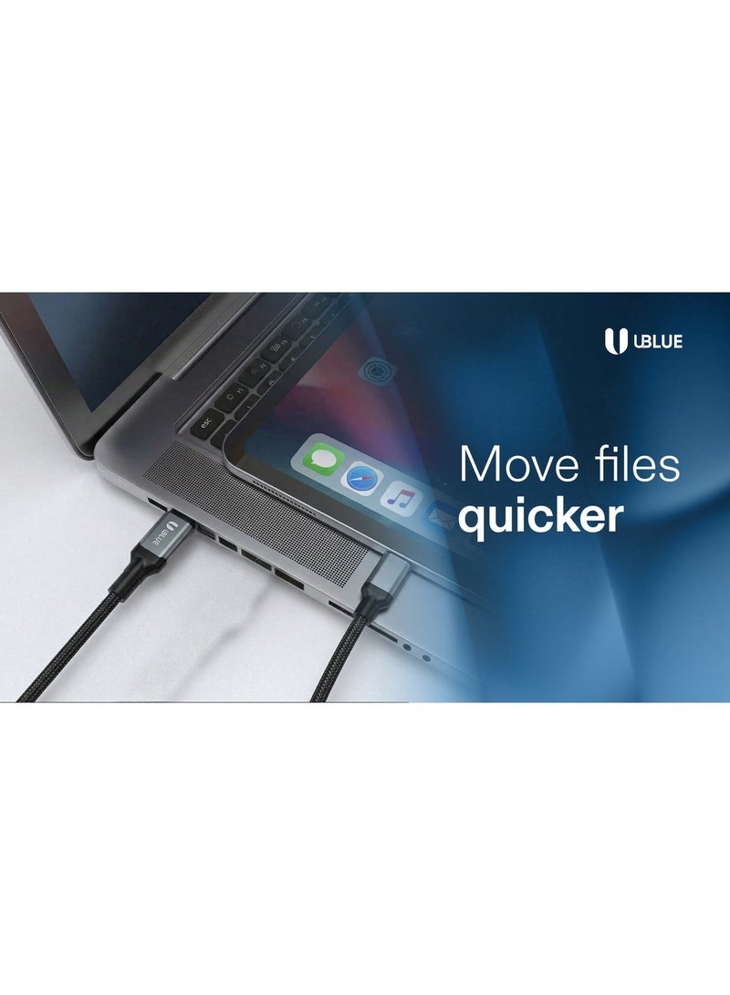 يوبلو كابل UBLUE USB-C إلى USB-C للشاشة، يدعم الشحن السريع بقدرة 240 واط، ونقل البيانات بسرعة 40 جيجابت في الثانية، وفيديو بدقة 8K بمعدل 60 هرتز، بطول 1.2 متر، مضفر، مصنوع من الألومنيوم، متوافق مع MacBook Pro/Air، وiPad Pro/Air 4، وGalaxy S25/24/23 Ultra، وiPhone 15/16/17 Pro Max، وHuawei P70 - Image 4