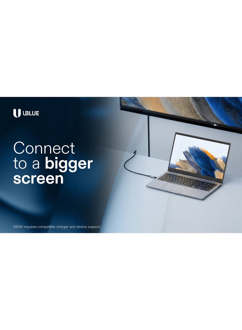 يوبلو كابل UBLUE USB-C إلى USB-C للشاشة، يدعم الشحن السريع بقدرة 240 واط، ونقل البيانات بسرعة 40 جيجابت في الثانية، وفيديو بدقة 8K بمعدل 60 هرتز، بطول 1.2 متر، مضفر، مصنوع من الألومنيوم، متوافق مع MacBook Pro/Air، وiPad Pro/Air 4، وGalaxy S25/24/23 Ultra، وiPhone 15/16/17 Pro Max، وHuawei P70 - Image 5