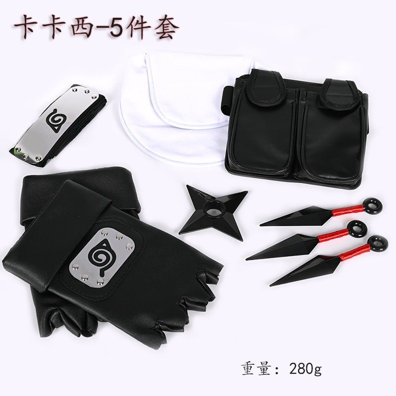 Ninja suit Combination Assembled Flag Wood Role-playing Kakashi Gloves Bitter Without Shuriken Headband 5 pieces-combination suit