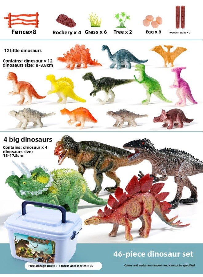 Children's Day Gift Soft Rubber Dinosaur Toy Set Jurassic Simulation Tyrannosaurus Rex Model Boys Play House-Color:* 46-piece Dinosaur Suit 【storage Box】】 - Image 1