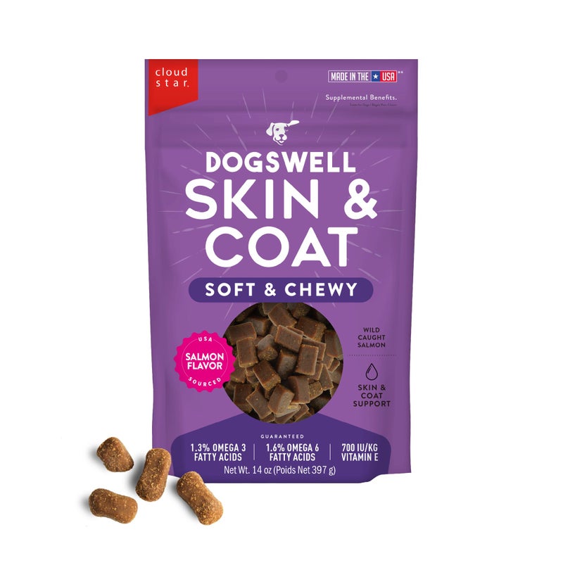 DOGSWELL Skin & Coat Soft & Chewy Dog Treats, Salmon, 14 oz. Bag - Image 1