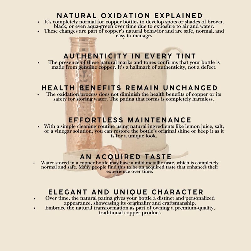 Kitchen Science Copper Water Bottle (34oz/1000ml) w/a Carrying Canvas Bag | 100% Pure Copper Bottle for Drinking Water | Lab-Tested  Heavy Duty & Leak-Proof | Authentic Ayurvedic Copper Water Bottle - Image 2