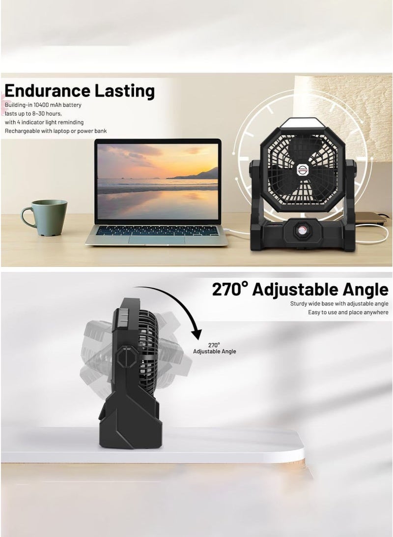 عربست مروحة تخييم قابلة لإعادة الشحن ، مروحة تخييم محمولة تعمل بالبطارية 10400 مللي أمبير في الساعة للخيمة ، مروحة تخييم صامتة USB قابلة للتعليق مع فانوس LED ، لصيد الأسماك ، التخييم ، غرفة النوم ، مكان العمل - Image 3