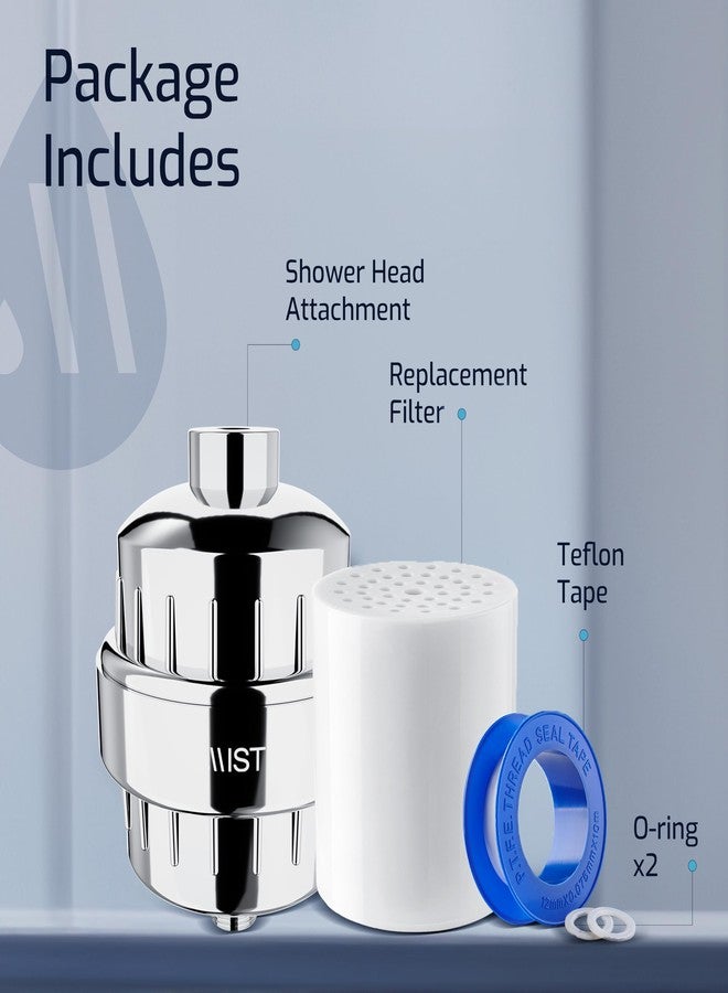 Mist Filtered Shower Head Attachment, High Output, 15 stage Shower Filter for Hard Water, Improves the Condition of Skin & Hair - Water Softener (1 Replacement Filter) Chrome - Image 2