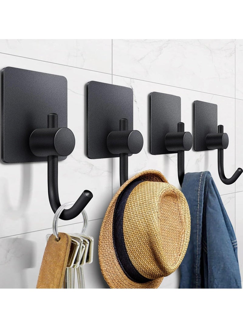 4 Packs Heavy Duty Stick On Wall and Door Hooks for Hanging Bathroom Towel Hooks and Kitchen Hallway Sticky Black Hooks Coat Hooks Robe Hook Wall Mounted Stainless Rustproof - Image 1
