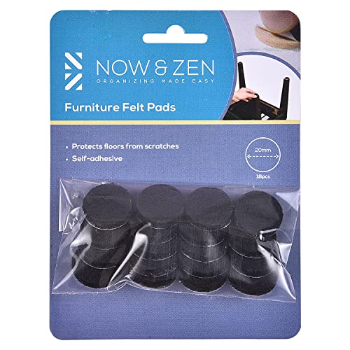 Now & Zen Self Adhesive Round Furniture Felt Pads for Hard Surfaces - Non-Scratch Heavy Duty Furniture Leg Guards (20 MM - Pack of 18, Black) - Image 1