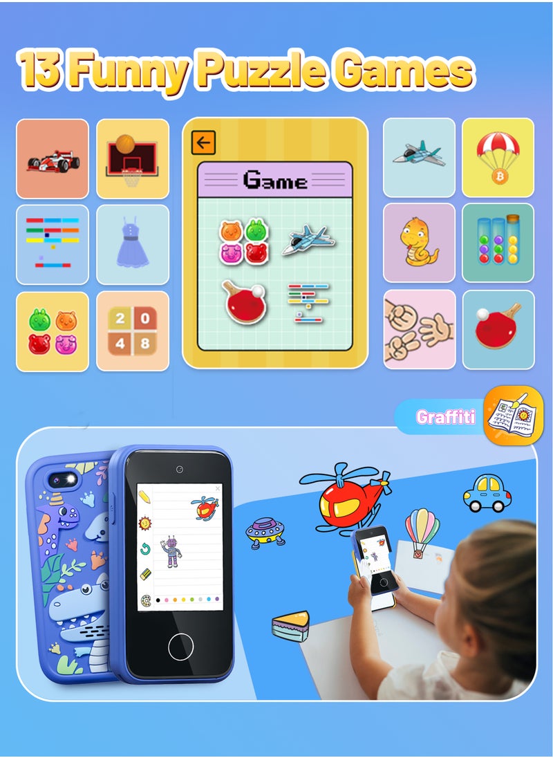 Garlo - ERTYU Kids Smart Phone Toys for Boys Ages 3-7 with Dual Camera - Toddler Phone Toys with Learning Games, Travel Toys with MP3 Music Player for Birthday Gifts for 3 4 5 6 7 Year Old Kids (Blue1) - Image 1