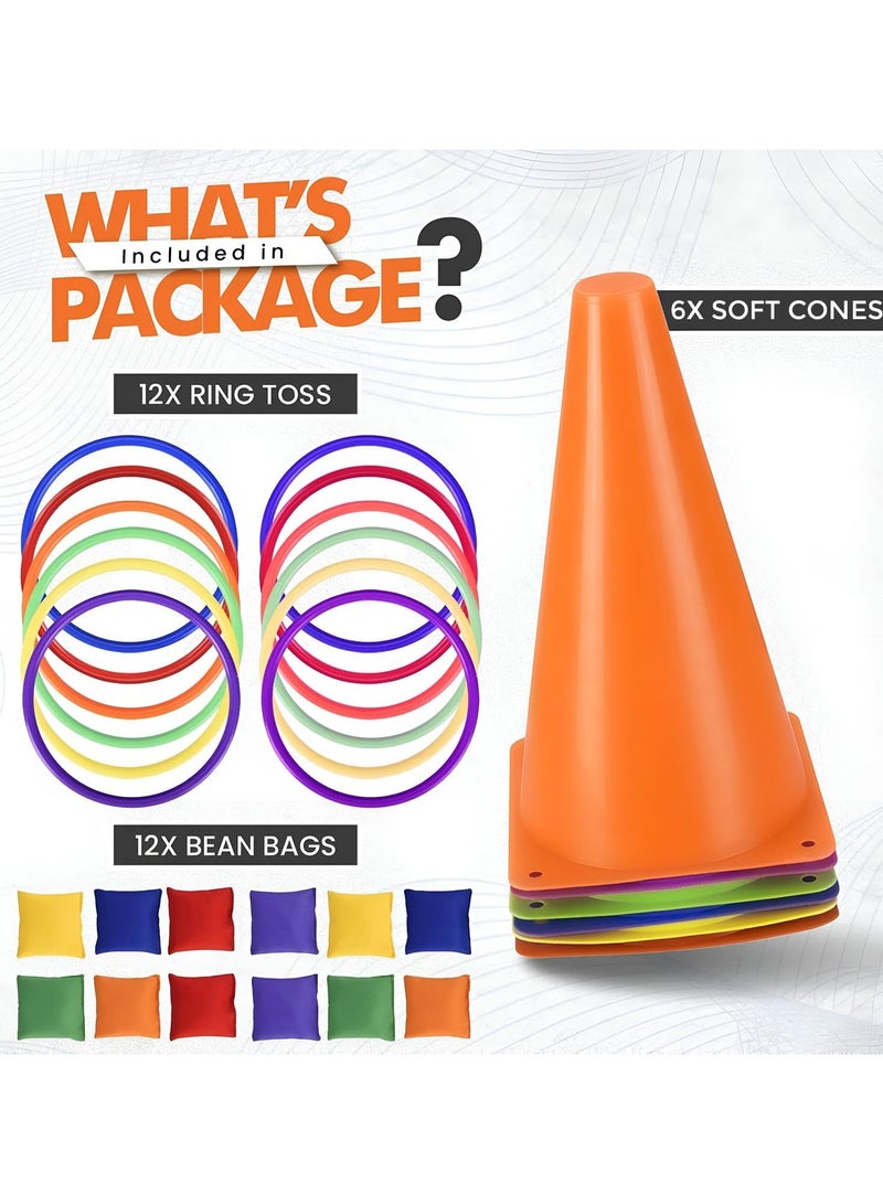 31 Pcs Plastic Cones and Rings Games Ring Toss Games for Adults, Carnival Games for Kids, Bean Bag for Kids Games Birthday Party, Yard Games, Sports & Outdoor Games for Family Party  - Image 2