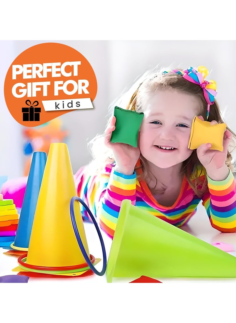 31 Pcs Plastic Cones and Rings Games Ring Toss Games for Adults, Carnival Games for Kids, Bean Bag for Kids Games Birthday Party, Yard Games, Sports & Outdoor Games for Family Party  - Image 4