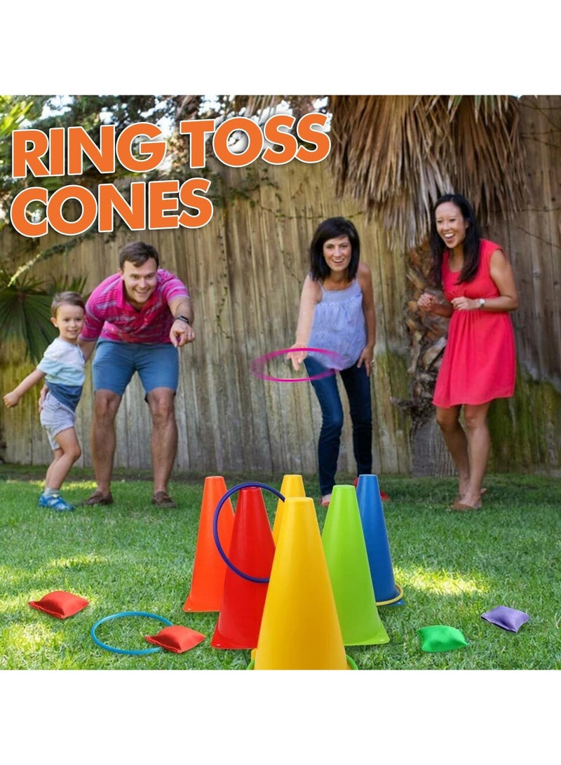 31 Pcs Plastic Cones and Rings Games Ring Toss Games for Adults, Carnival Games for Kids, Bean Bag for Kids Games Birthday Party, Yard Games, Sports & Outdoor Games for Family Party  - Image 5