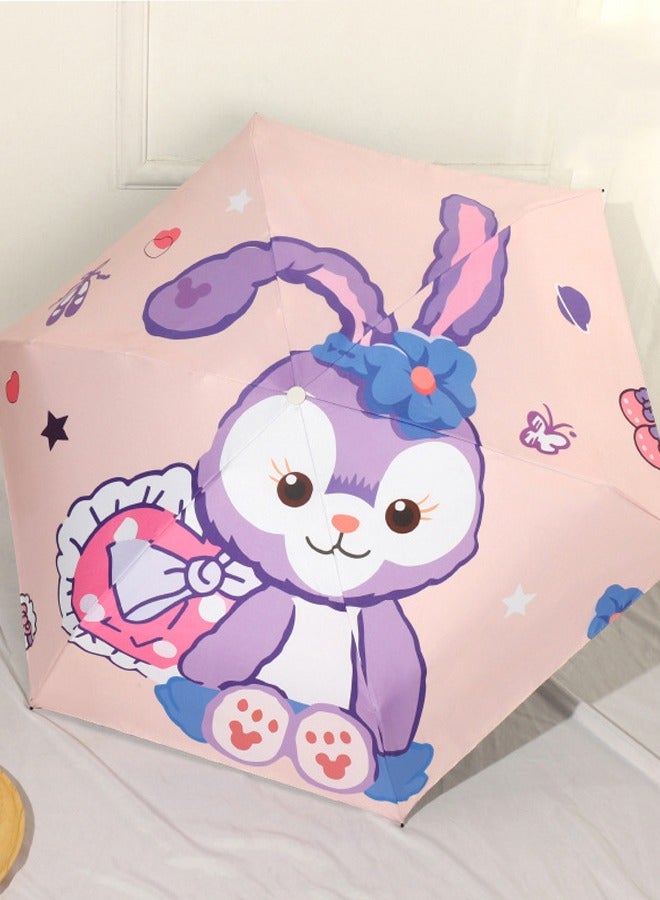 Cartoon Star Rabbit-Pink Umbrella Pocket Anti-UV Umbrella Folding Portable Umbrella 6 Umbrella Ribs Folding Small Umbrella Suitable For Children/Adults Small Portable Parasol Windproof And Sunscreen - Image 1