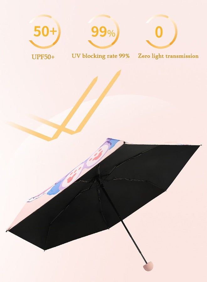 Cartoon Star Rabbit-Pink Umbrella Pocket Anti-UV Umbrella Folding Portable Umbrella 6 Umbrella Ribs Folding Small Umbrella Suitable For Children/Adults Small Portable Parasol Windproof And Sunscreen - Image 5