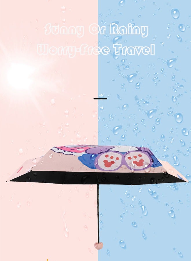Cartoon Star Rabbit-Pink Umbrella Pocket Anti-UV Umbrella Folding Portable Umbrella 6 Umbrella Ribs Folding Small Umbrella Suitable For Children/Adults Small Portable Parasol Windproof And Sunscreen - Image 4