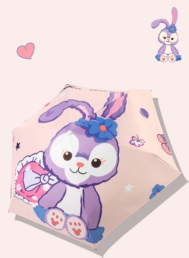 Cartoon Star Rabbit-Pink Umbrella Pocket Anti-UV Umbrella Folding Portable Umbrella 6 Umbrella Ribs Folding Small Umbrella Suitable For Children/Adults Small Portable Parasol Windproof And Sunscreen - Image 2